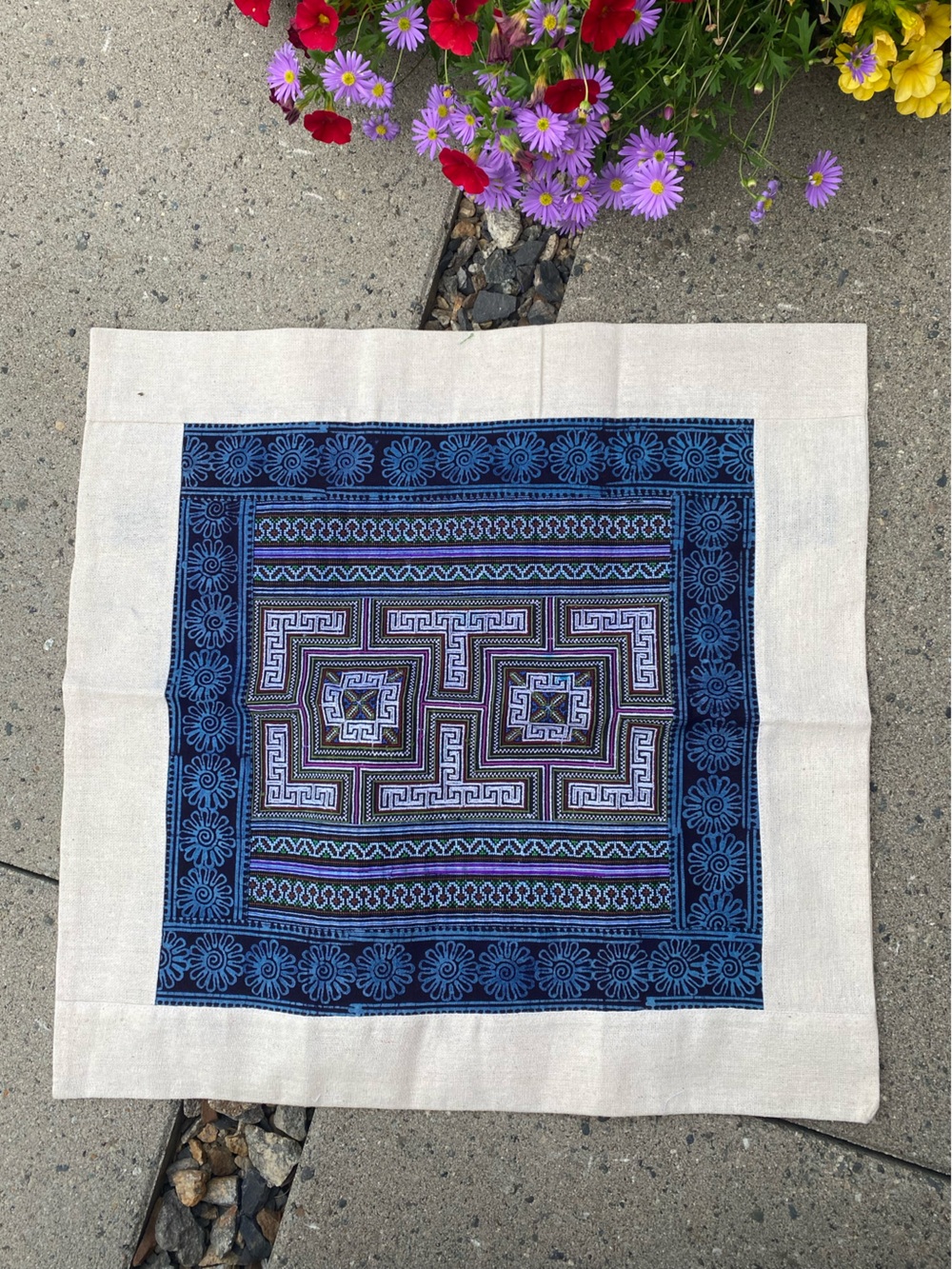 Vietnamese Tribal batik and hand cross stitched embroidered pillowcase cover